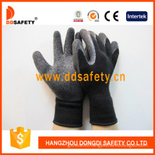 Black Latex Coating Cotton Gloves. Crinkle Finish (DKL339)